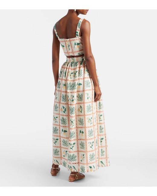 Agua Bendita Metallic Tangelo Floral Cotton Maxi Skirt