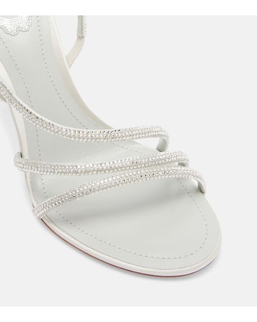 Rene Caovilla White Crystal-Embellished Satin Sandals