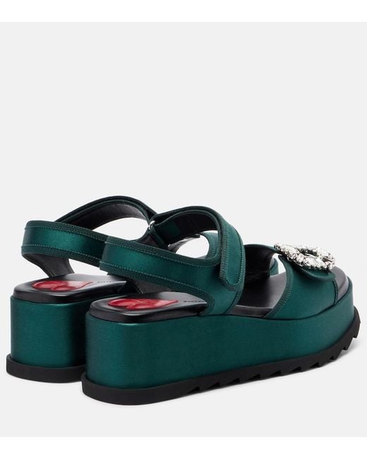 Roger Vivier Green Slidy Viv' Leather Platform Sandals