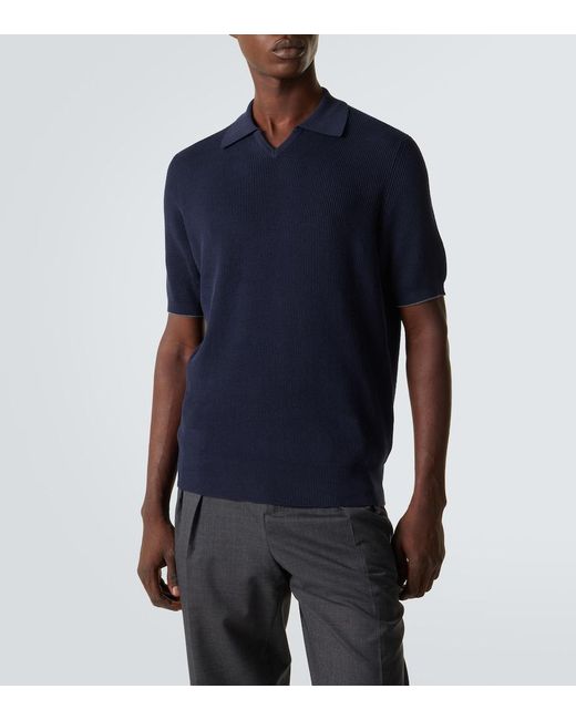 Brunello Cucinelli Blue Cotton Polo Shirt for men