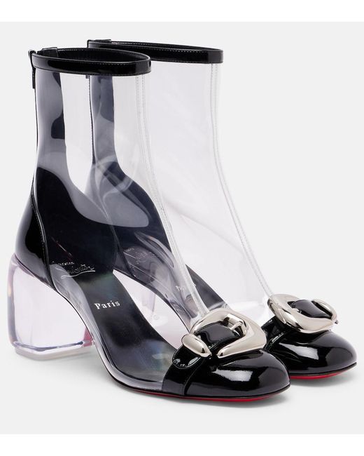 Christian Louboutin Black Minny Bubble Patent Leather-Trimmed Pvc Ankle Boots