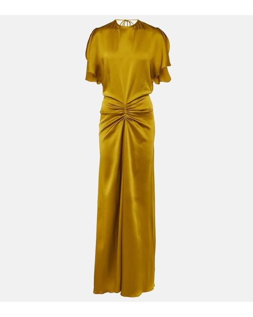 Victoria Beckham Metallic Gathered Satin Gown