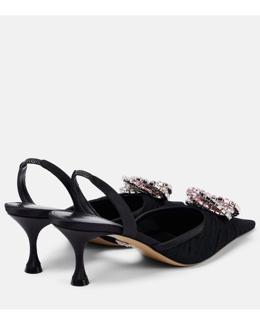 Mach & Mach Black Slingback-Pumps Galaxy Aus Mesh Mit Kristallen