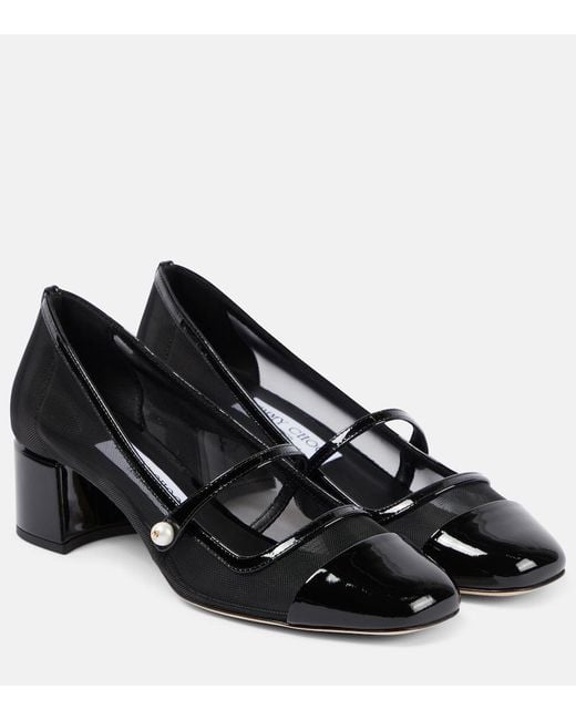 Jimmy Choo Black Elisa 45 Mesh Mary Jane Pumps