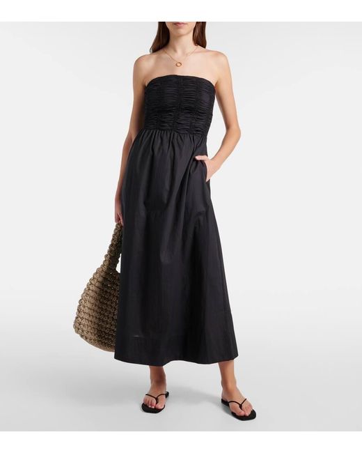 Faithfull The Brand Black Dominquez Strapless Cotton Midi Dress