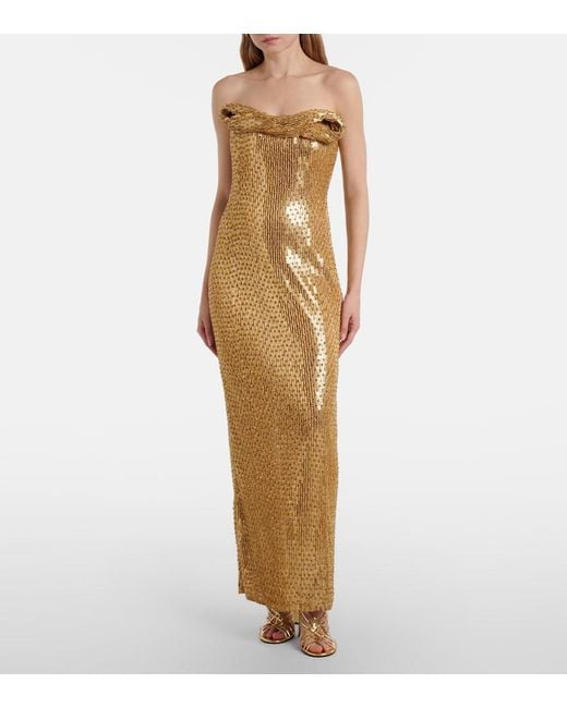 Rachel Gilbert Natural Rosalie Embellished Bustier Gown