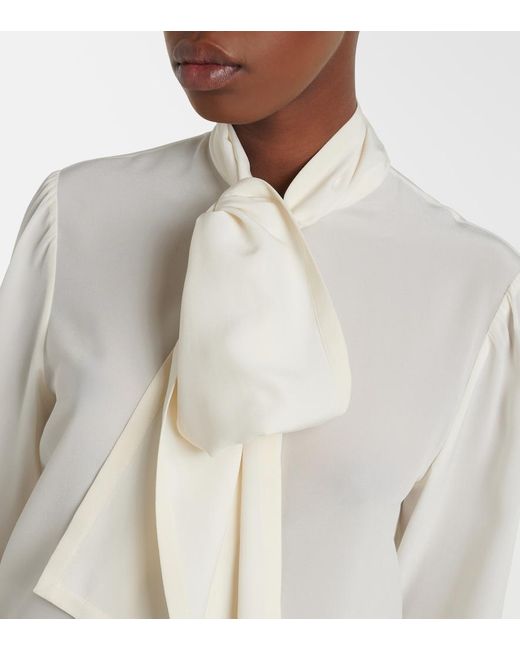 Saint Laurent White Tie-Neck Silk Blouse