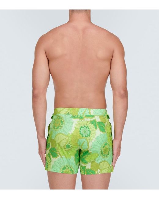 Tom Ford Green Printed Swim Trunks for men