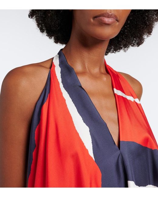 Loewe Red Printed Halterneck Silk Twill Top