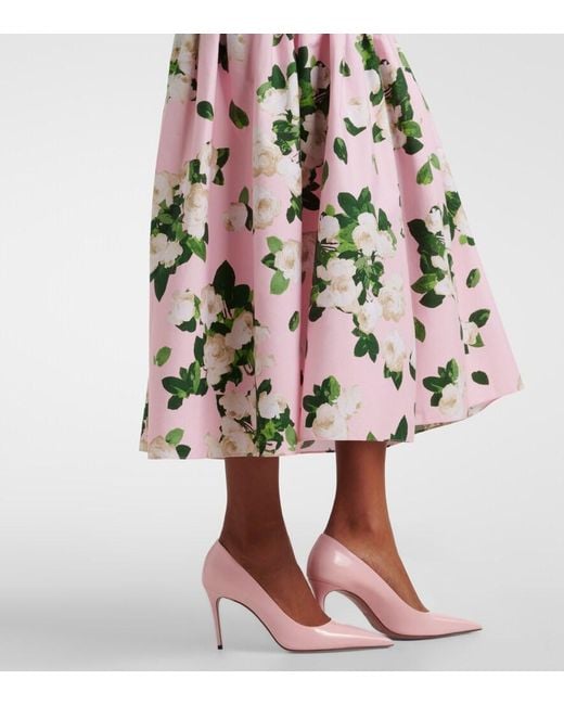Carolina Herrera White Floral Ruched Cotton-Blend Midi Dress
