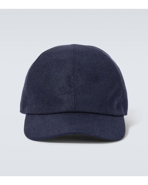 Loro Piana Blue Logo Linen Baseball Cap for men