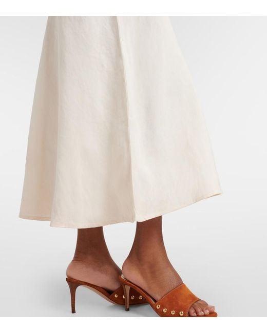 Rixo White Amari Embroidered Linen-Blend Midi Dress