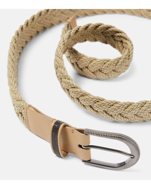 Brunello Cucinelli Natural Leather-trimmed Braided Belt