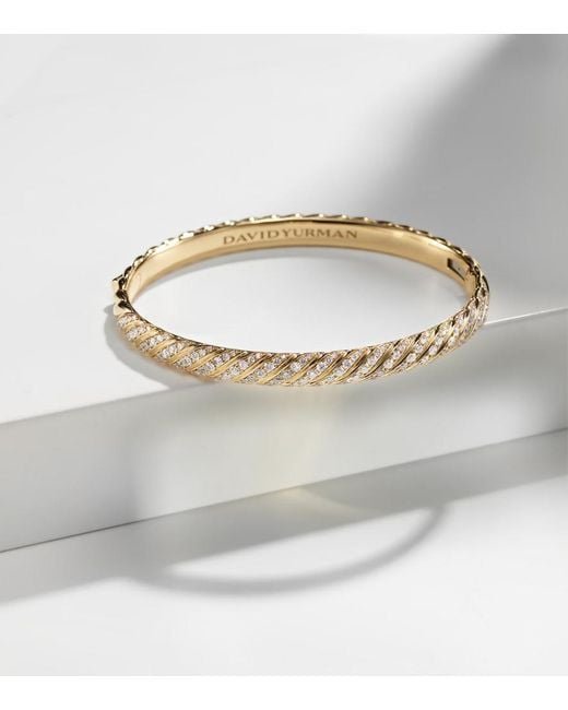 David Yurman Metallic Sculpted Cable 18Kt Bangle With Diamonds