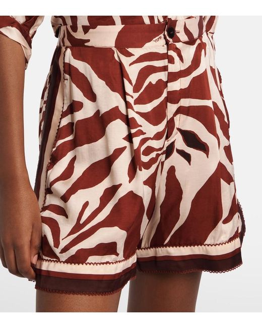 Poupette Red Isabelle Printed Satin Shorts