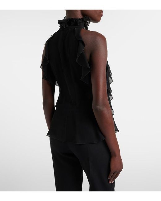 McQueen Black Ruffled Silk Top
