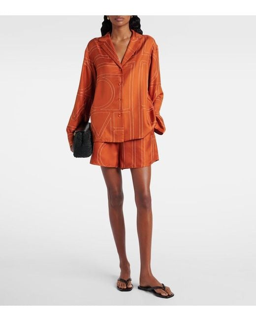 Totême Orange Silk Embroidered Monogram Shirt