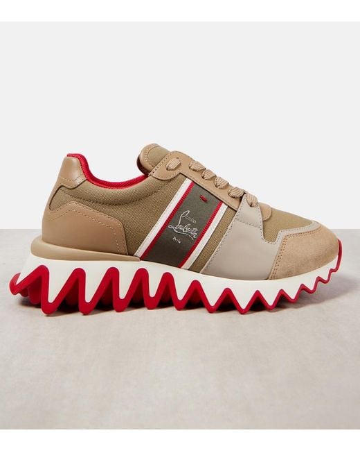 Christian Louboutin Brown Nastroshark 40 Embroidered Grosgrain-Trimmed Suede, Canvas And Leather Sneakers