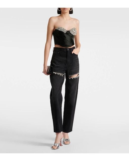 Area Black Hoch Sitzende Jeans Mit Geradem Bein, Cut-outs Und Kristallen