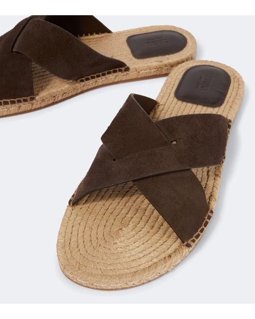 Zegna Brown Suede Espadrille Sandals for men