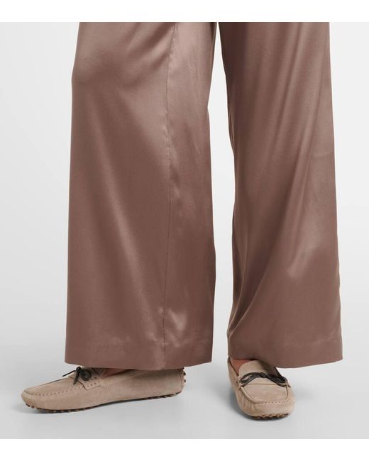 Brunello Cucinelli Brown Silk-Blend Satin Wide-Leg Pants