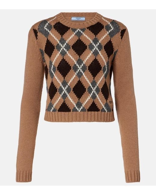 Prada Brown Argyle Cashmere Sweater