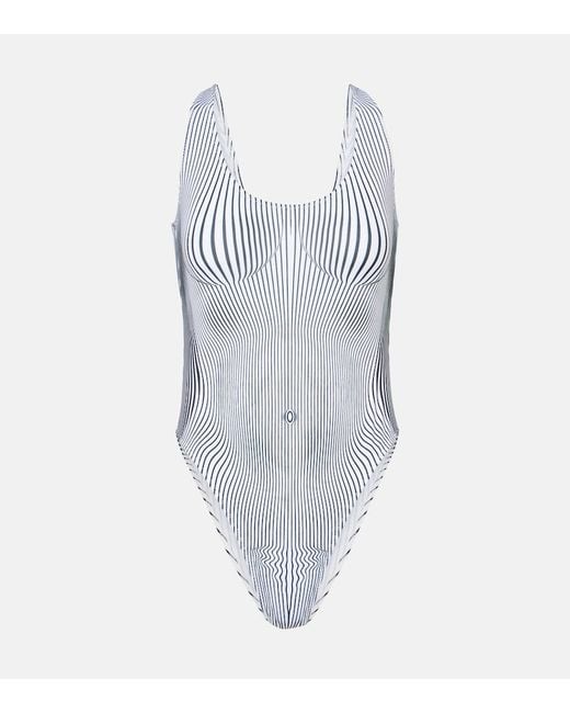 Jean Paul Gaultier Blue Pinstripe Body Morphing Swimsuit