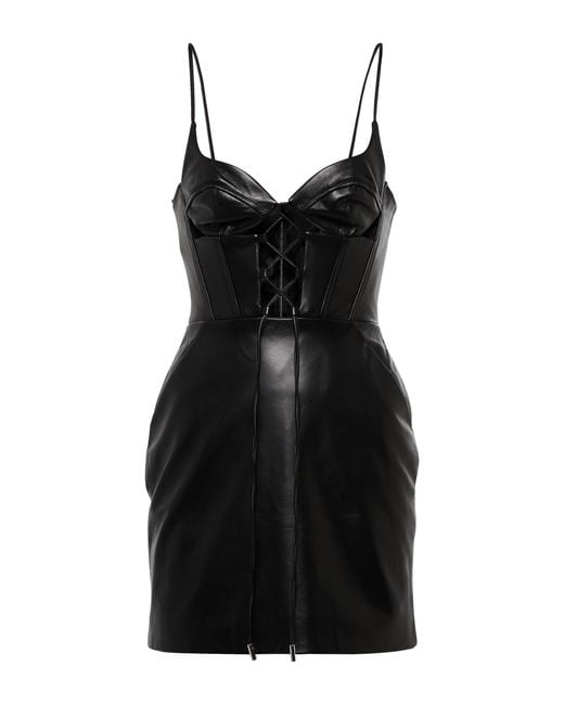 David Koma Lace-up Corset Leather Minidress in Black | Lyst