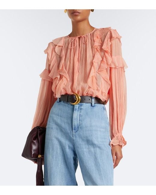 Ulla Johnson Pink Delfina Ruffled Silk Chiffon Blouse