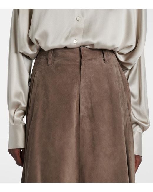 Brunello Cucinelli Brown Suede Midi Skirt