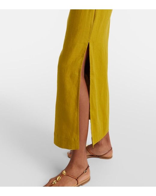 Faithfull The Brand Yellow Jomana One-Shoulder Linen Maxi Dress