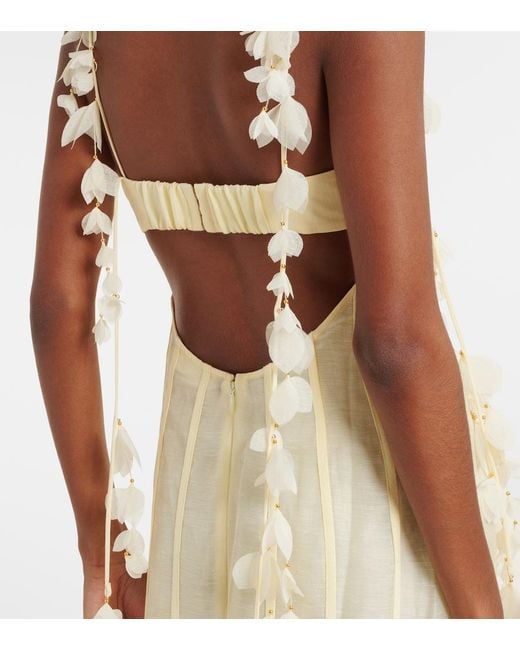 Zimmermann Metallic Dawning Linen And Silk Midi Dress