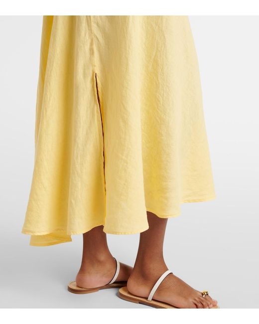 Velvet Yellow Malina Linen Midi Skirt