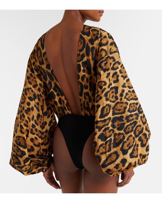 Alaïa Brown Oversized Animal-Print Bodysuit