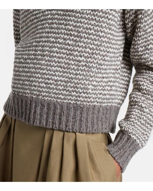 Polo Ralph Lauren Gray Striped Cotton And Wool-Blend Polo Sweater