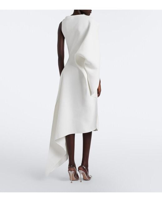 Maticevski White Prosper Asymmetric Draped Midi Dress