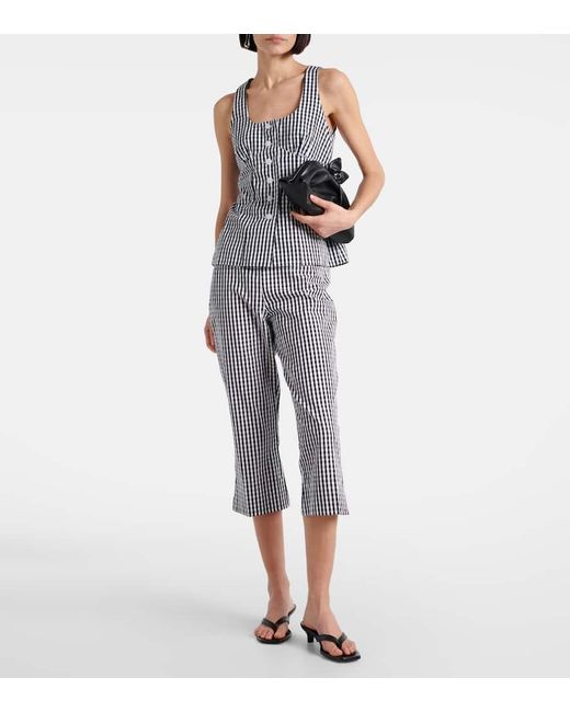 Faithfull The Brand Blue Gingham Cotton Poplin Capri Pants