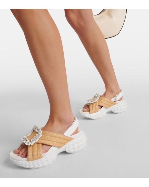 Roger Vivier Metallic Viv' Run Light Strass Buckle Sandals