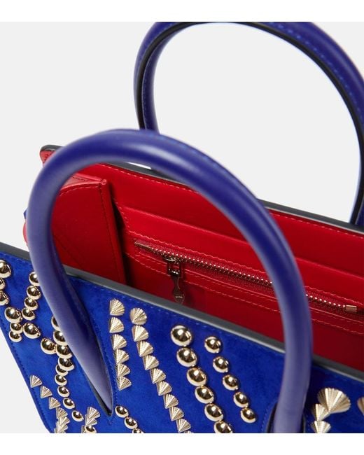 Christian Louboutin Blue Paloma Mini Velour And Leather Tote Bag