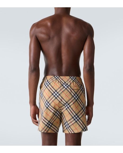 Burberry White Check Swim Trunks for men