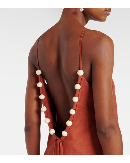 Adriana Degreas Brown Linen-Blend Maxi Dress
