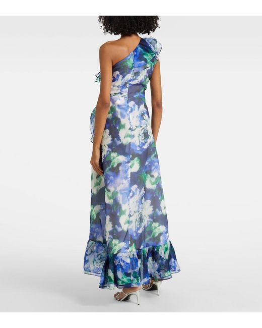 Costarellos Blue Carmea Floral Silk Organza Maxi Dress