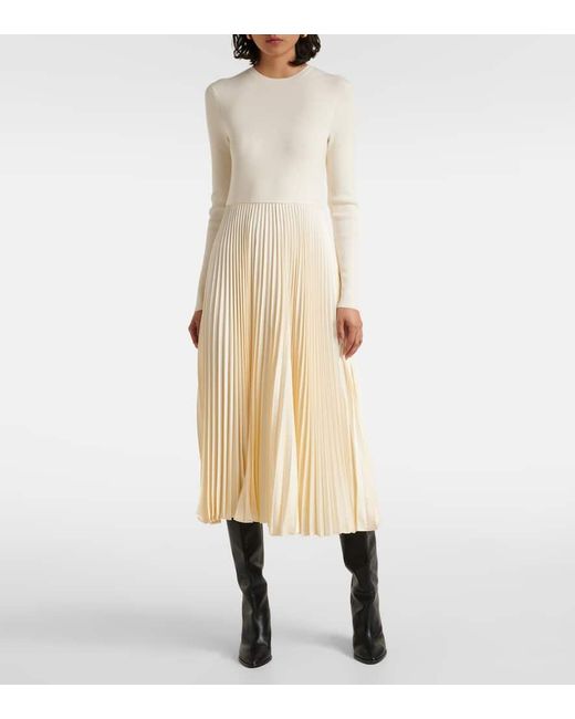Polo Ralph Lauren Natural Jamie Knitted Pleated Stretch-Wool Blend Midi Dress