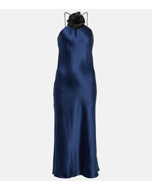 Rodarte Blue Floral-applique Silk Midi Dress