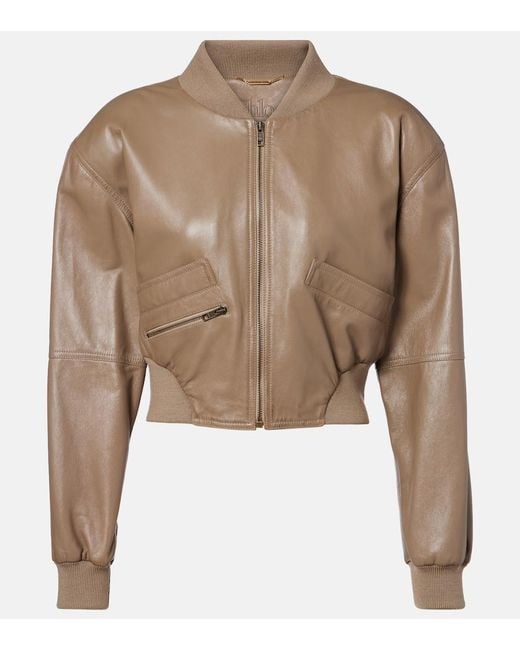 Chloé Natural Cropped Leather Bomber Jacket