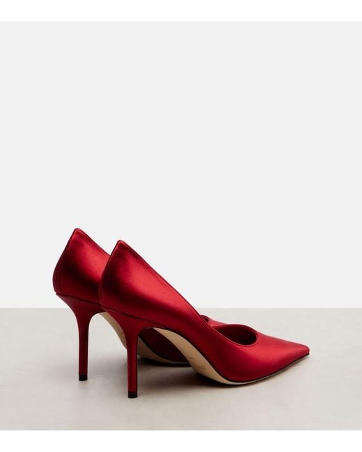 Jimmy Choo Red Love 85 Satin Pumps
