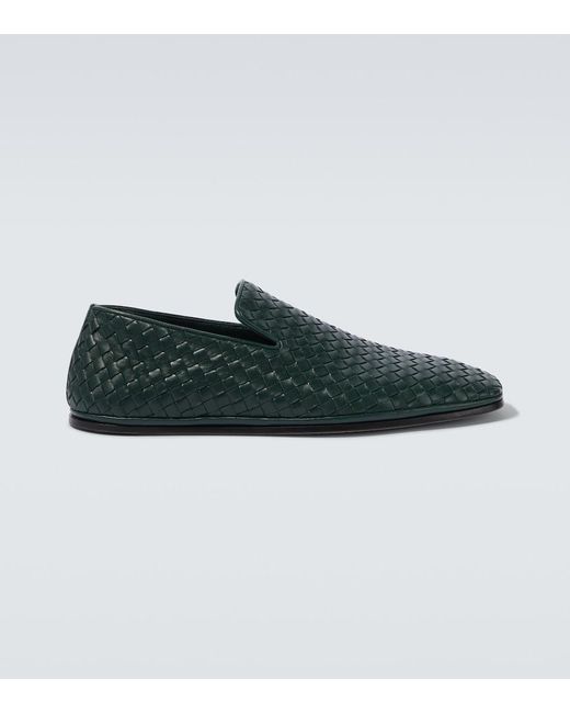 Bottega Veneta Green Palazzo Intrecciato Leather Loafers for men