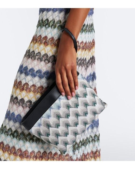 Missoni Gray Mini Leather-Trimmed Lame Pouch