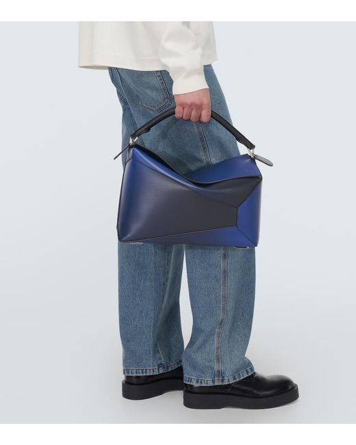 Loewe Blue Puzzle Large Leather Shoulder Bag for men