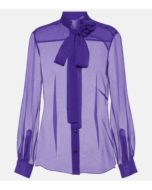 Dolce & Gabbana Purple Tie-neck Silk Chiffon Blouse